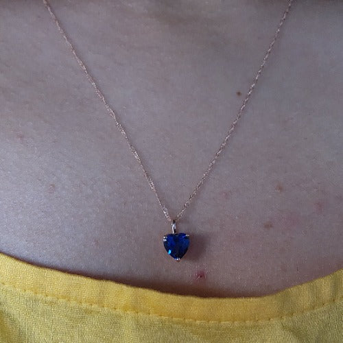 14Kt Gold Blue Sapphire Heart Pendant Necklace