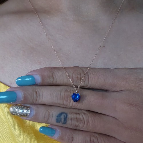 14Kt Gold Blue Sapphire Heart Pendant Necklace