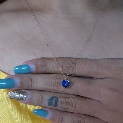 14Kt Gold Blue Sapphire Heart Pendant Necklace