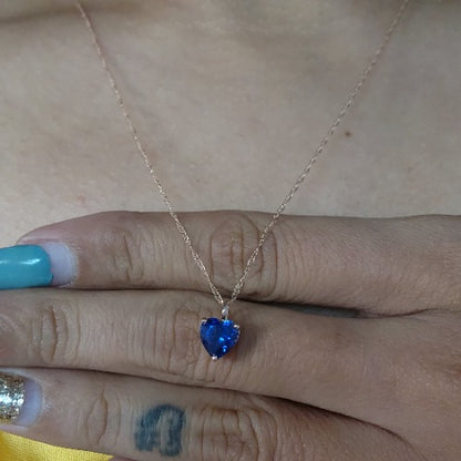 14Kt Gold Blue Sapphire Heart Pendant Necklace