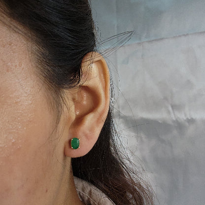 14Kt Gold Genuine Emerald Oval Stud Earrings