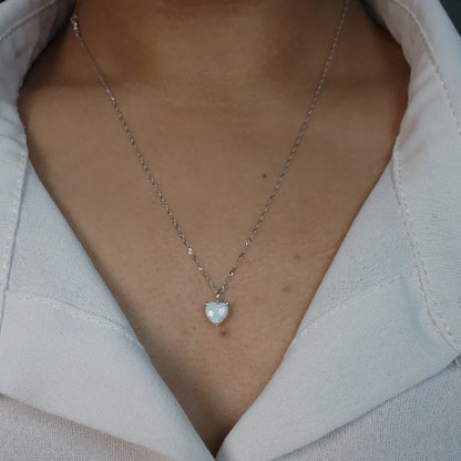 14Kt Gold Genuine Opal Heart Pendant Necklace