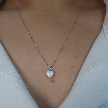 14Kt Gold Genuine Opal Heart Pendant Necklace