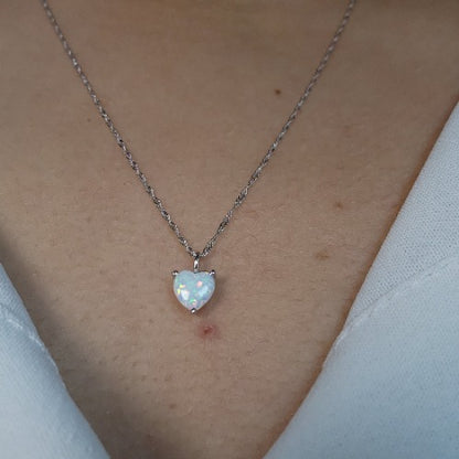 14Kt Gold Genuine Opal Heart Pendant Necklace