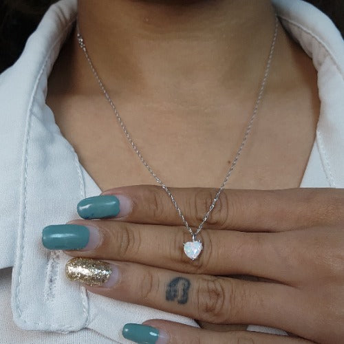 14Kt Gold Genuine Opal Heart Pendant Necklace