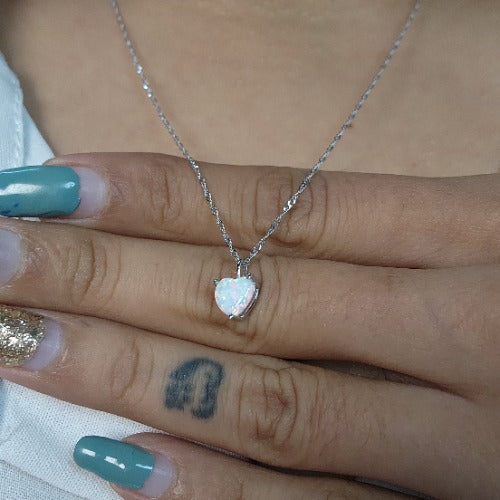 14Kt Gold Genuine Opal Heart Pendant Necklace
