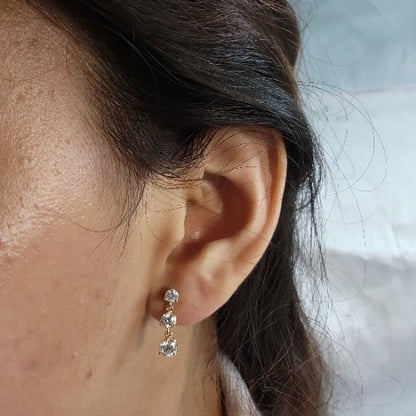 14Kt Gold 1.40 Ct Lab Grown Diamond 3 Stone Dangle stud Earrings