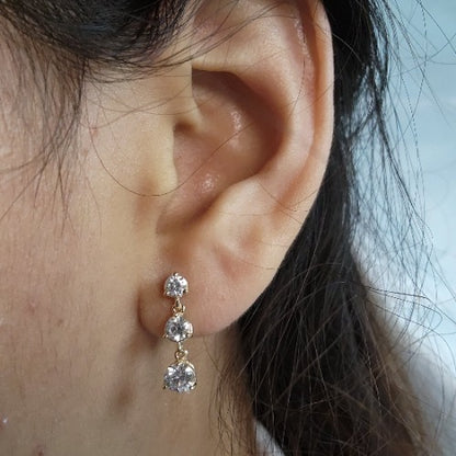 14Kt Gold 1.40 Ct Lab Grown Diamond 3 Stone Dangle stud Earrings