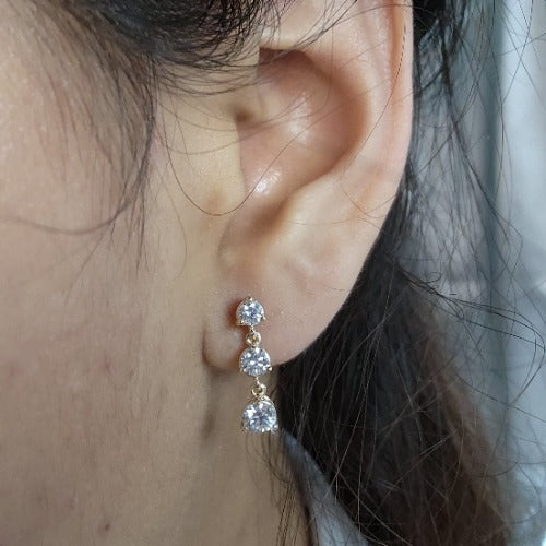 14Kt Gold 1.40 Ct Lab Grown Diamond 3 Stone Dangle stud Earrings