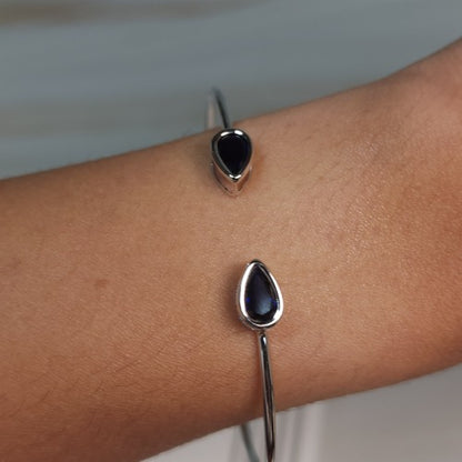 14Kt Gold Blue Sapphire Pear Bezel Bangle Bracelet