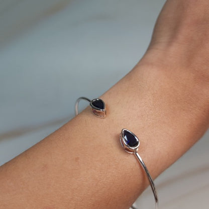 14Kt Gold Blue Sapphire Pear Bezel Bangle Bracelet