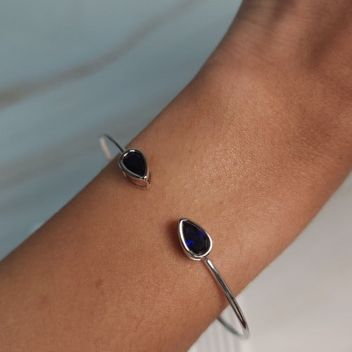 14Kt Gold Blue Sapphire Pear Bezel Bangle Bracelet