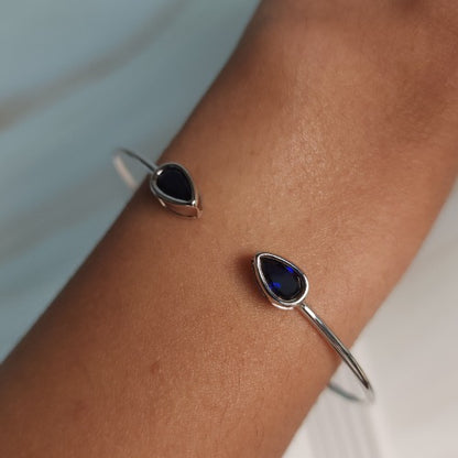 14Kt Gold Blue Sapphire Pear Bezel Bangle Bracelet