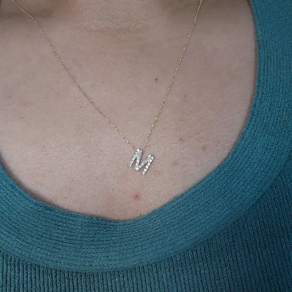 14Kt Gold Initial Letter Diamond Pendant Necklace