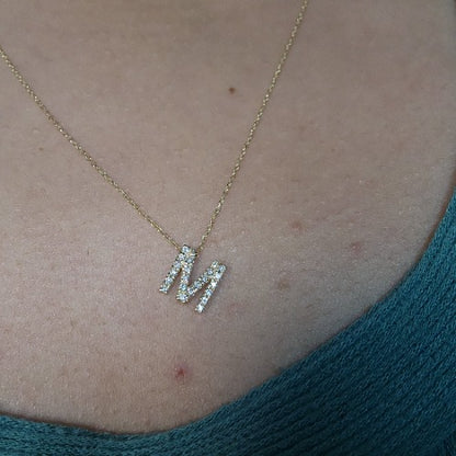 14Kt Gold Initial Letter Diamond Pendant Necklace