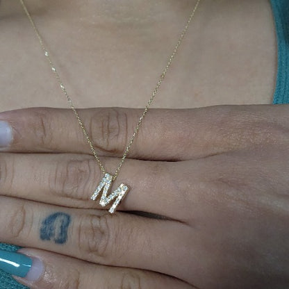 14Kt Gold Initial Letter Diamond Pendant Necklace