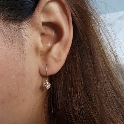 14Kt Gold Diamond Square Design Dangle Earrings