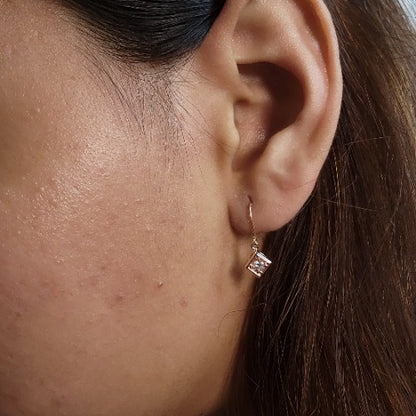 14Kt Gold Diamond Square Design Dangle Earrings