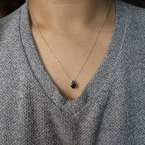 14Kt Gold Natural Black Onyx Teardrop Necklace Pendant