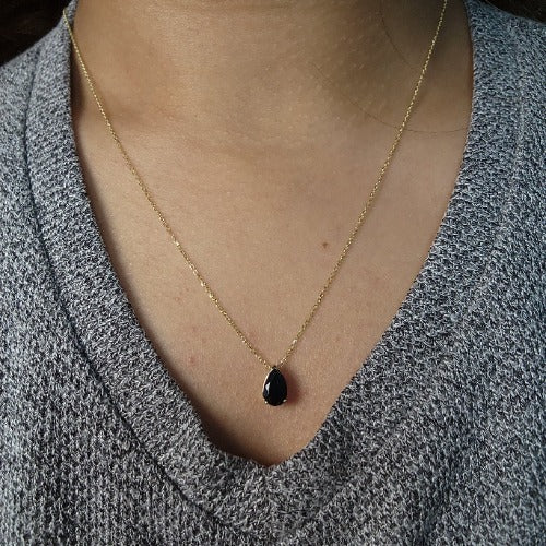 14Kt Gold Natural Black Onyx Teardrop Necklace Pendant