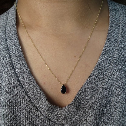 14Kt Gold Natural Black Onyx Teardrop Necklace Pendant