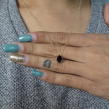 14Kt Gold Natural Black Onyx Teardrop Necklace Pendant