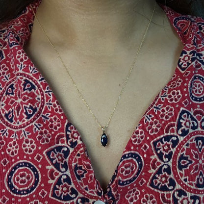14Kt Gold Blue Sapphire Marquise Pendant