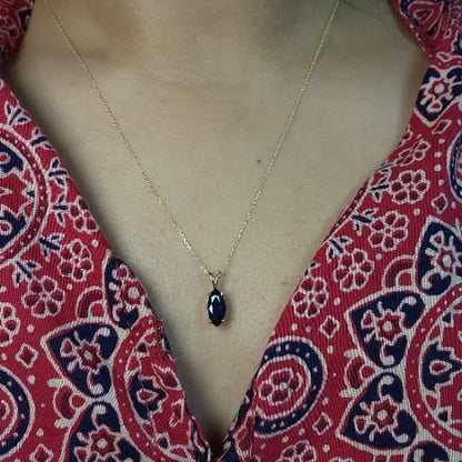 14Kt Gold Blue Sapphire Marquise Pendant
