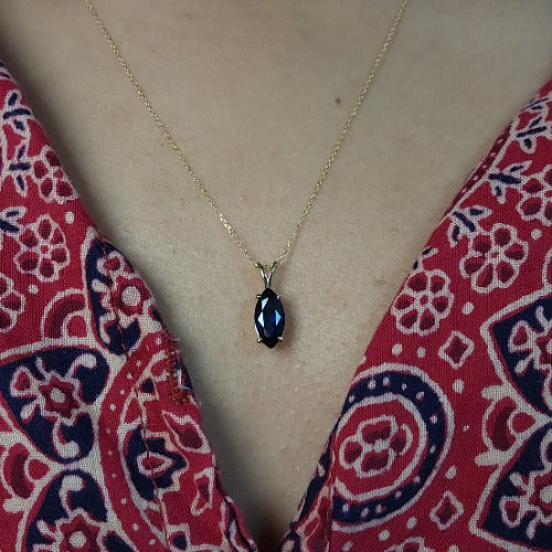 14Kt Gold Blue Sapphire Marquise Pendant