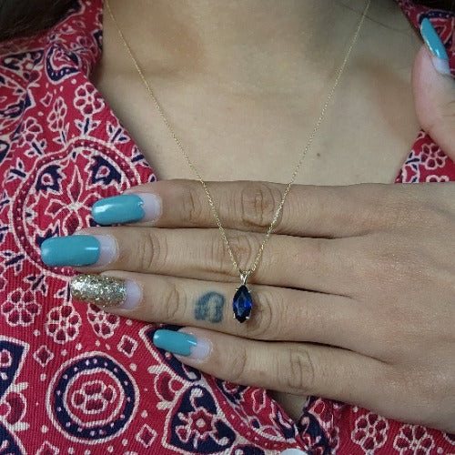 14Kt Gold Blue Sapphire Marquise Pendant