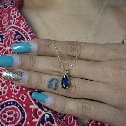 14Kt Gold Blue Sapphire Marquise Pendant