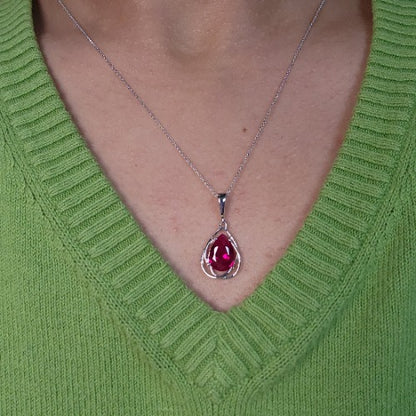 14Kt Gold 2 Ct Ruby Pear Teardrop Design Pendant Necklace