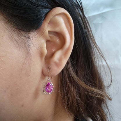 14Kt Gold 4 Ct Pink Sapphire Pear Teardrop Design Dangle Earrings