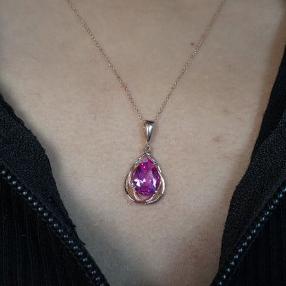 14Kt Gold 2 Ct Pink Sapphire Pear Teardrop Design Pendant Necklace
