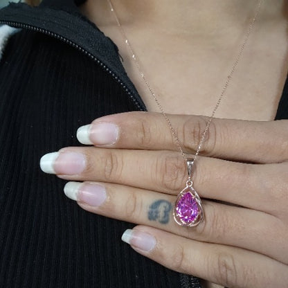 14Kt Gold 2 Ct Pink Sapphire Pear Teardrop Design Pendant Necklace