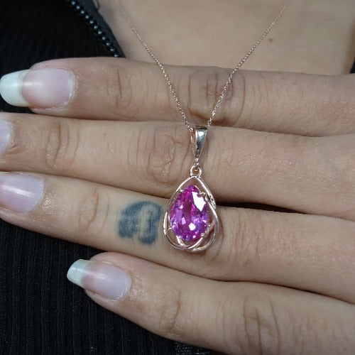 14Kt Gold 2 Ct Pink Sapphire Pear Teardrop Design Pendant Necklace