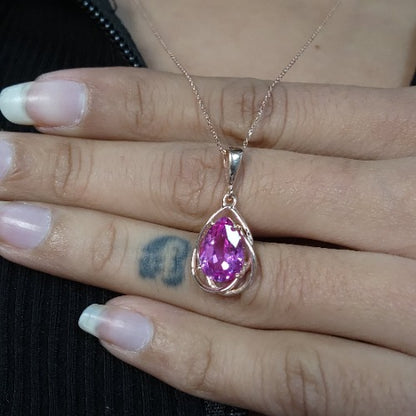 14Kt Gold 2 Ct Pink Sapphire Pear Teardrop Design Pendant Necklace