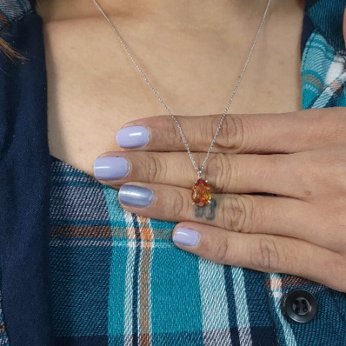 14Kt Gold Orange Citrine Teardrop Pendant