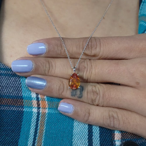 14Kt Gold Orange Citrine Teardrop Pendant