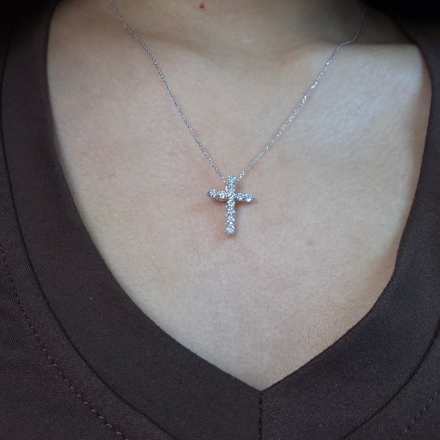 14Kt Gold 1 Ct Genuine Natural Diamond Cross Pendant Necklace