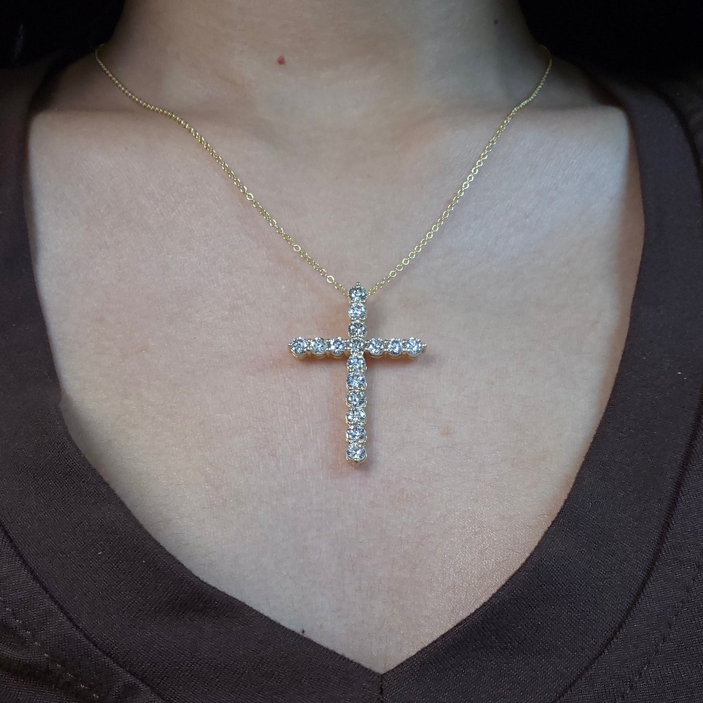 14Kt Gold 0.50 Ct Genuine Natural Diamond Cross Pendant Necklace