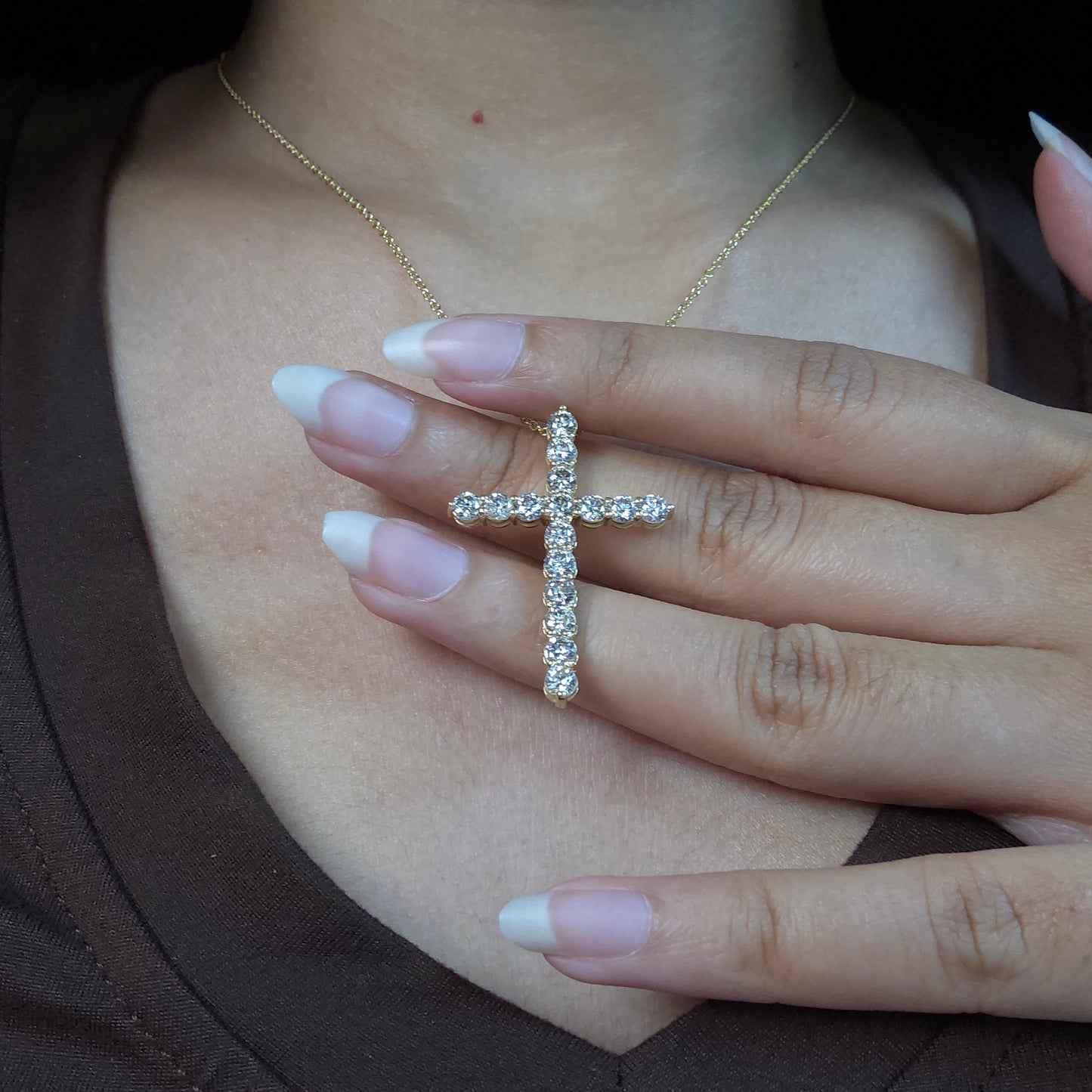 14Kt Gold 1 Ct Lab Grown Diamond Cross Pendant Necklace