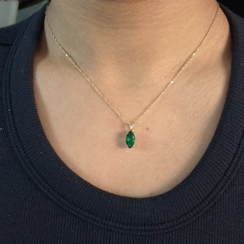 14Kt Gold Emerald Marquise Pendant