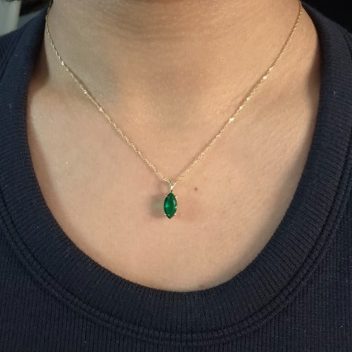 14Kt Gold Emerald Marquise Pendant