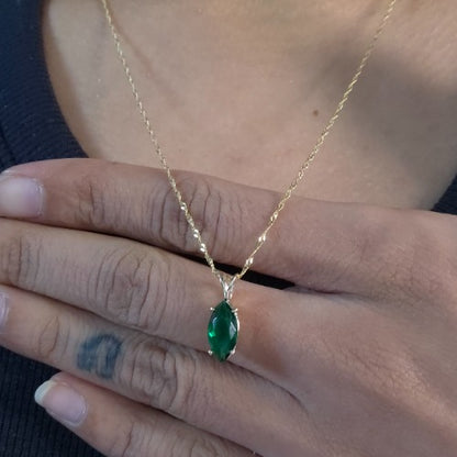 14Kt Gold Emerald Marquise Pendant