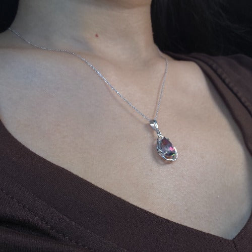 14Kt Gold 2 Ct Natural Mystic Topaz Pear Teardrop Design Pendant Necklace