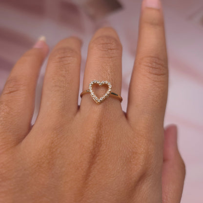 14Kt Gold Genuine Natural Diamond Open Heart Design Ring