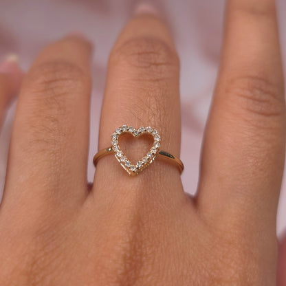 14Kt Gold Genuine Natural Diamond Open Heart Design Ring