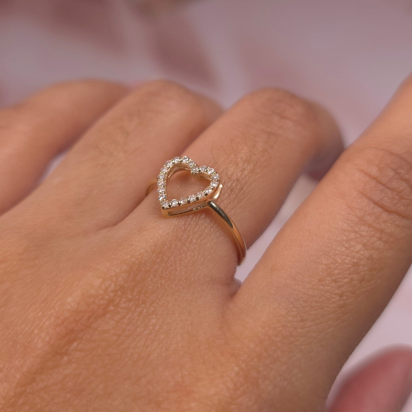 14Kt Gold Genuine Natural Diamond Open Heart Design Ring