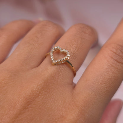 14Kt Gold Genuine Natural Diamond Open Heart Design Ring